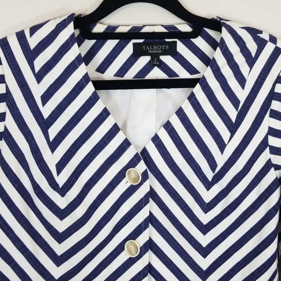 Talbots Stripe V-Neck Navy/White Cotton blazer - Picture 4 of 6